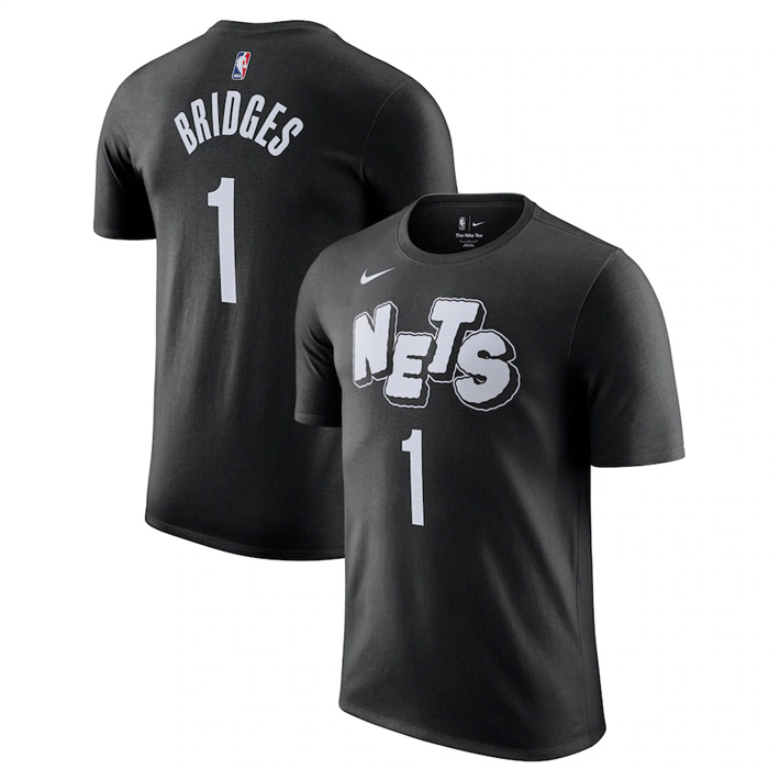 Men's Brooklyn Nets #1 Mikal Bridges Black 2023/24 City Edition Name & Number T-Shirt